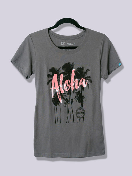 Women's Aloha Palm Pink on Dark Gray
