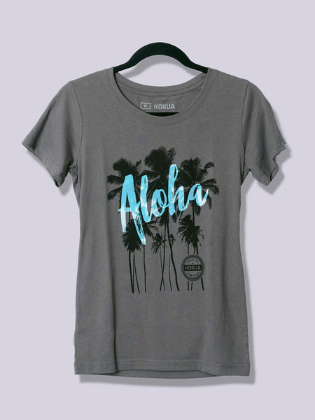 Women's Aloha Palm Blue on Dark Gray