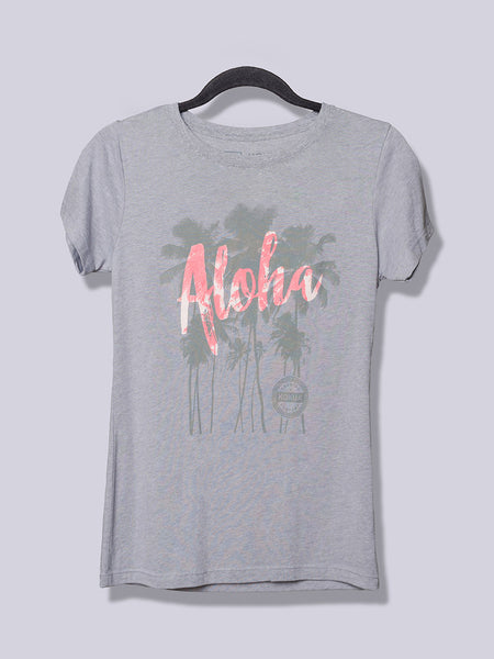 Women's Aloha Palm Pink on Heather Gray